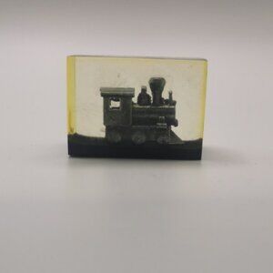 Vintage Resin Lucite Train Locomotive Paperweight 2"